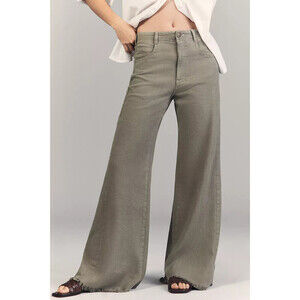 The Adi Linen Mid-Rise Flare Pants by Pilcro Mermaid 32